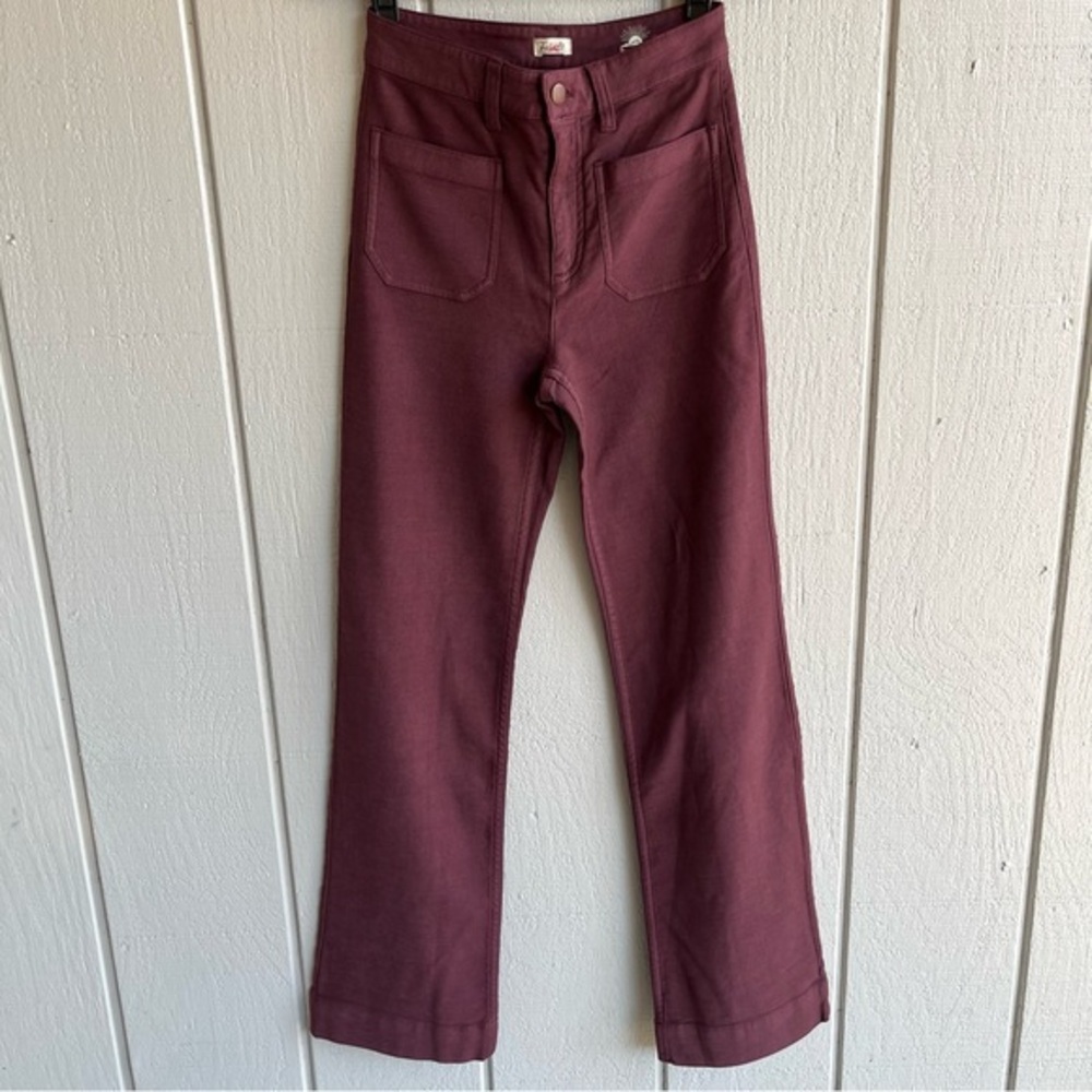 Faherty‎ Stretch Terry Patch Pocket Pant High Rise Wide Leg Size 25 Brown Maroon